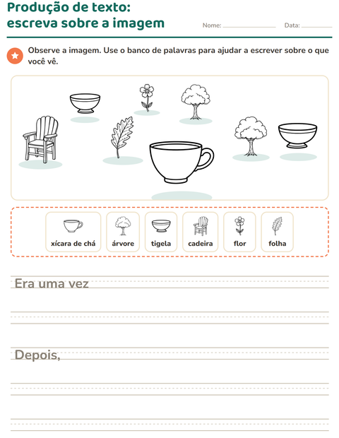Pré-visualização da ficha de Produção de texto com imagem com Casa e Natureza PB para 2º ano do ensino fundamental