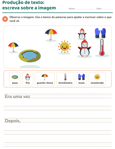 Pré-visualização da ficha de Produção de texto com imagem com Clima para 2º ano do ensino fundamental
