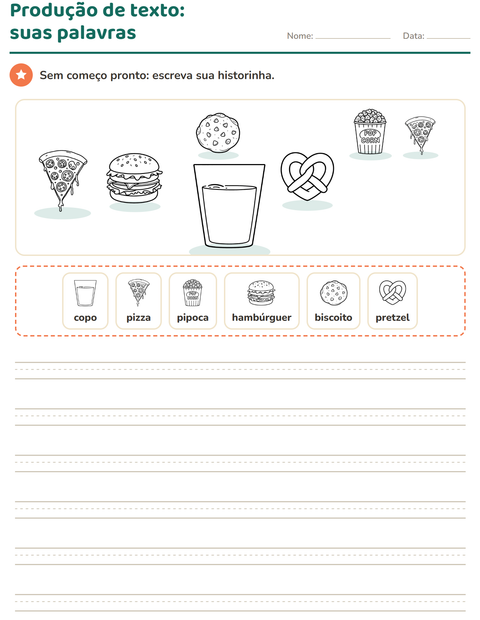 Pré-visualização da ficha de Produção de texto com imagem com Comida PB 3 para 2º ano do ensino fundamental