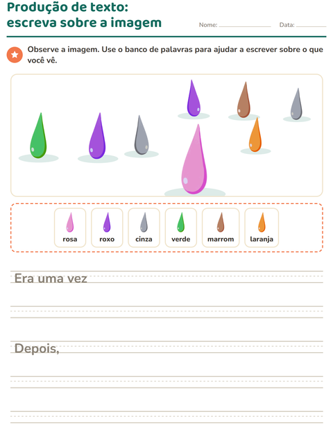 Pré-visualização da ficha de Produção de texto com imagem com Cores para 2º ano do ensino fundamental