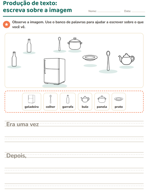 Pré-visualização da ficha de Produção de texto com imagem com Cozinha PB para 2º ano do ensino fundamental