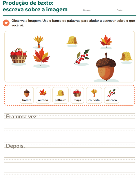 Pré-visualização da ficha de Produção de texto com imagem com Dia de Ação de Graças para 2º ano do ensino fundamental