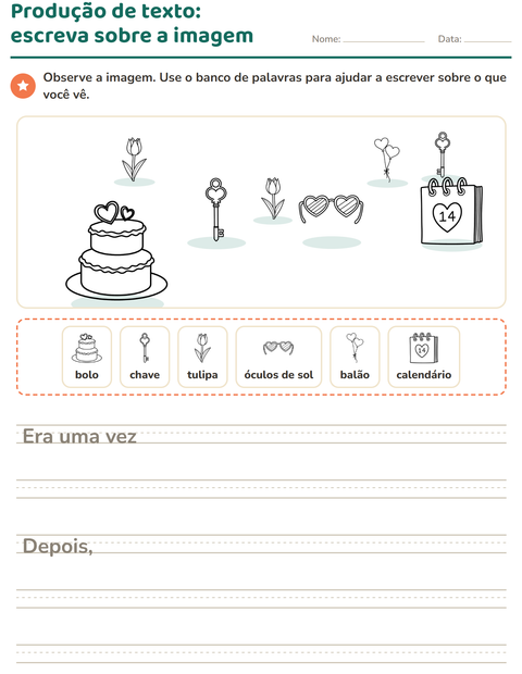 Pré-visualização da ficha de Produção de texto com imagem com Dia dos Namorados PB 2 para 2º ano do ensino fundamental