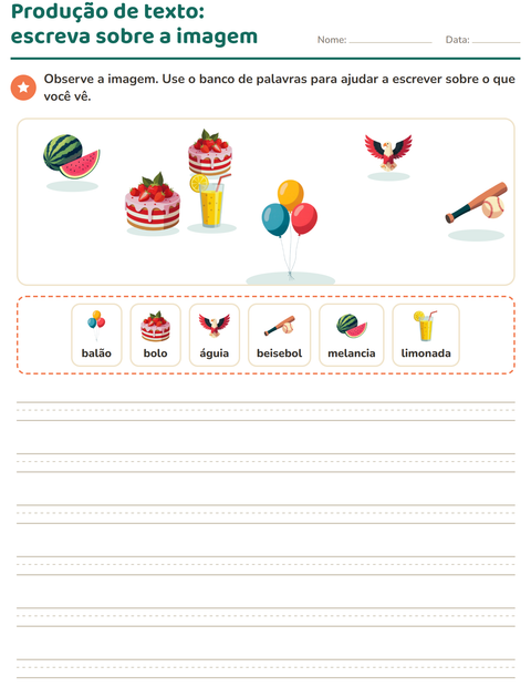 Pré-visualização da ficha de Produção de texto com imagem com 4 de Julho para 2º ano do ensino fundamental