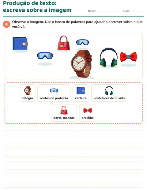 Pré-visualização da ficha de Produção de texto com imagem com Acessórios para 2º ano do ensino fundamental