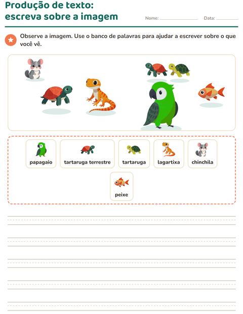 Pré-visualização da ficha de Produção de texto com imagem com Animais de estimação para 2º ano do ensino fundamental