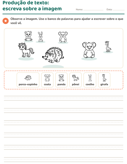 Pré-visualização da ficha de Produção de texto com imagem com Animais PB 2 para 2º ano do ensino fundamental