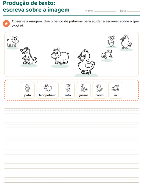 Pré-visualização da ficha de Produção de texto com imagem com Animais PB 3 para 2º ano do ensino fundamental