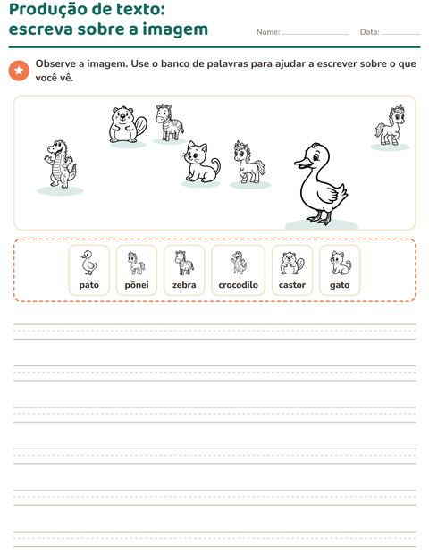 Pré-visualização da ficha de Produção de texto com imagem com Animais PB 4 para 2º ano do ensino fundamental