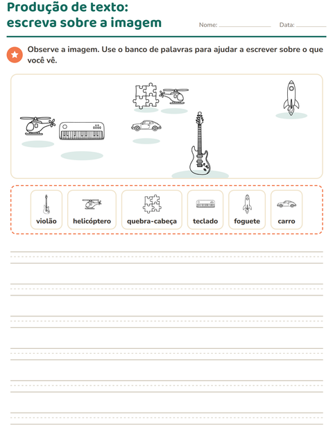 Pré-visualização da ficha de Produção de texto com imagem com Brinquedos PB 2 para 2º ano do ensino fundamental