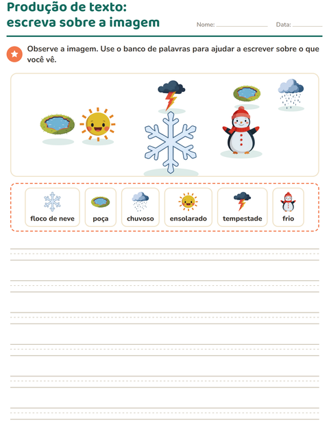 Pré-visualização da ficha de Produção de texto com imagem com Clima para 2º ano do ensino fundamental