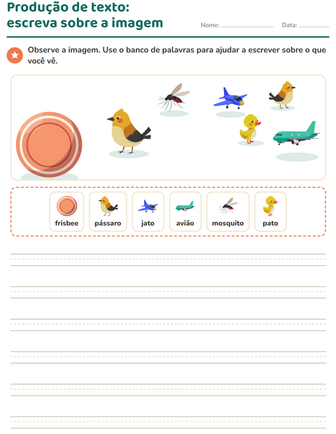 Pré-visualização da ficha de Produção de texto com imagem com Coisas que voam para 2º ano do ensino fundamental