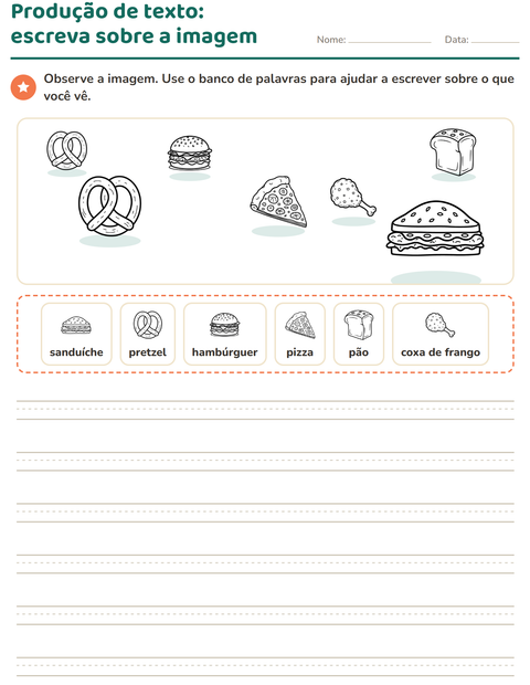 Pré-visualização da ficha de Produção de texto com imagem com Comida PB 2 para 2º ano do ensino fundamental