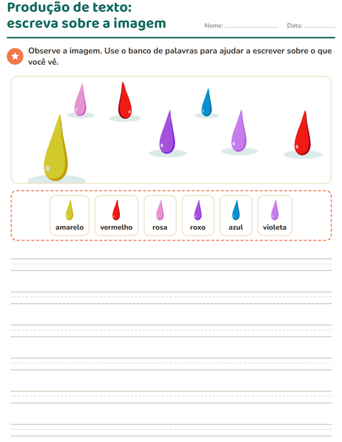 Pré-visualização da ficha de Produção de texto com imagem com Cores para 2º ano do ensino fundamental