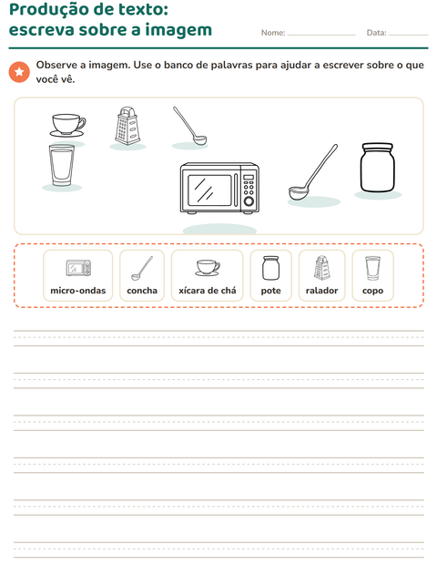 Pré-visualização da ficha de Produção de texto com imagem com Cozinha PB para 2º ano do ensino fundamental