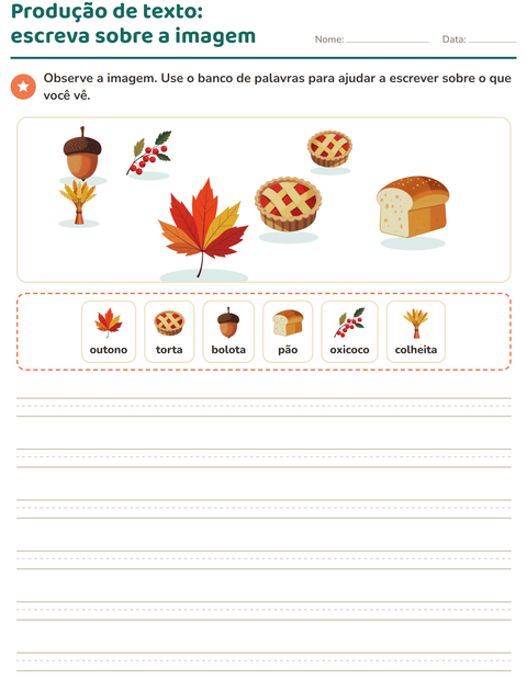 Pré-visualização da ficha de Produção de texto com imagem com Dia de Ação de Graças para 2º ano do ensino fundamental