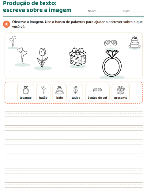 Pré-visualização da ficha de Produção de texto com imagem com Dia dos Namorados PB 2 para 2º ano do ensino fundamental