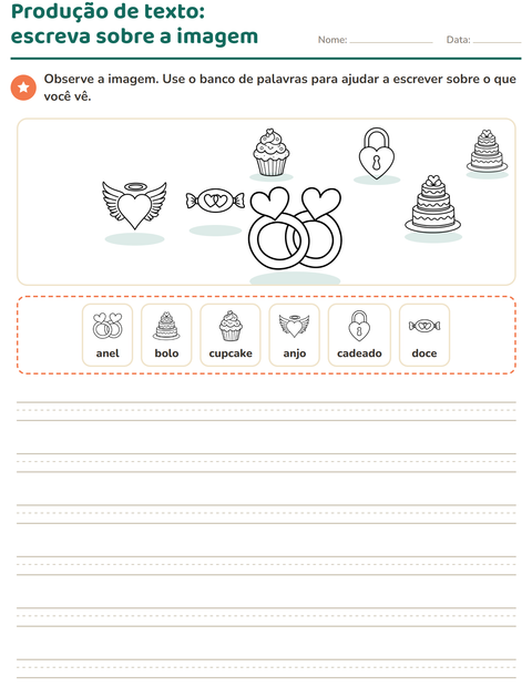 Pré-visualização da ficha de Produção de texto com imagem com Dia dos Namorados PB para 2º ano do ensino fundamental