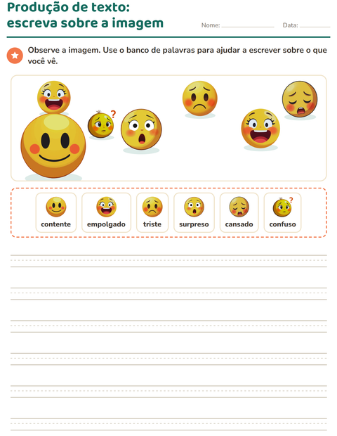 Pré-visualização da ficha de Produção de texto com imagem com Emoções para 2º ano do ensino fundamental