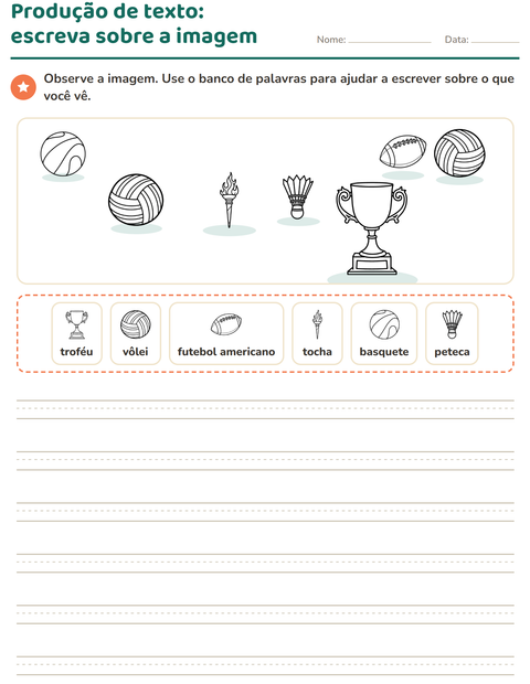 Pré-visualização da ficha de Produção de texto com imagem com Esportes PB 2 para 2º ano do ensino fundamental