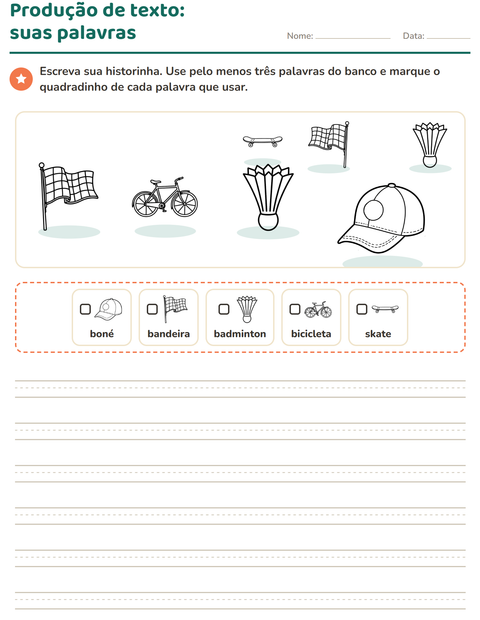 Pré-visualização da ficha de Produção de texto com imagem com Esportes PB para 2º ano do ensino fundamental