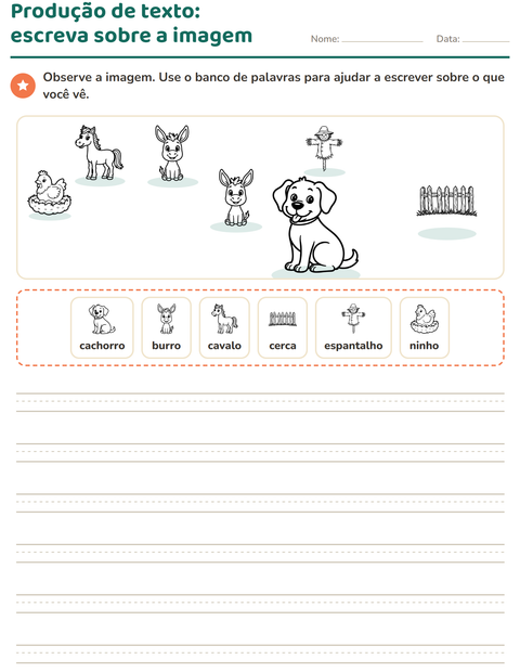Pré-visualização da ficha de Produção de texto com imagem com Fazenda PB para 2º ano do ensino fundamental