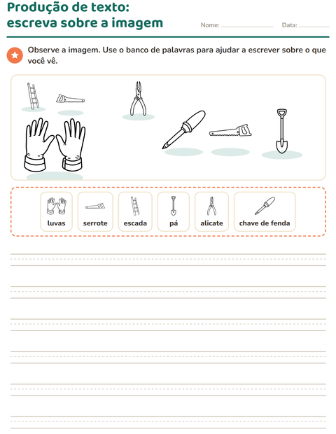 Pré-visualização da ficha de Produção de texto com imagem com Ferramentas PB para 2º ano do ensino fundamental