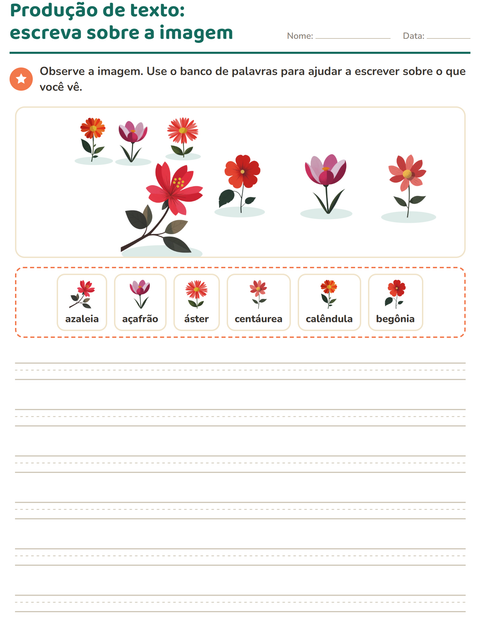 Pré-visualização da ficha de Produção de texto com imagem com Flores para 2º ano do ensino fundamental