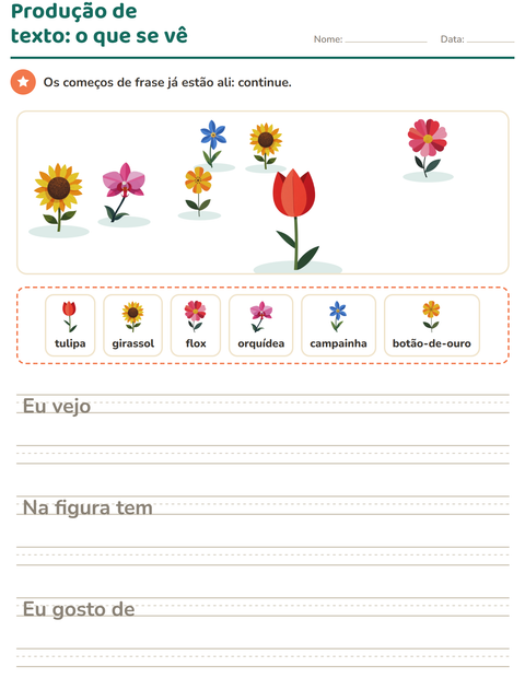 Pré-visualização da ficha de Produção de texto com imagem com Flores para 2º ano do ensino fundamental