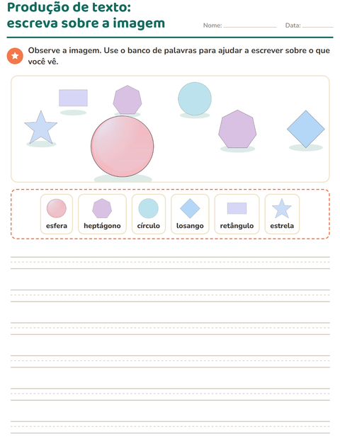 Pré-visualização da ficha de Produção de texto com imagem com Formas para 2º ano do ensino fundamental