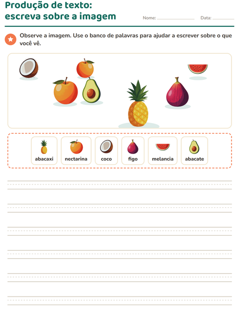 Pré-visualização da ficha de Produção de texto com imagem com Frutas para 2º ano do ensino fundamental