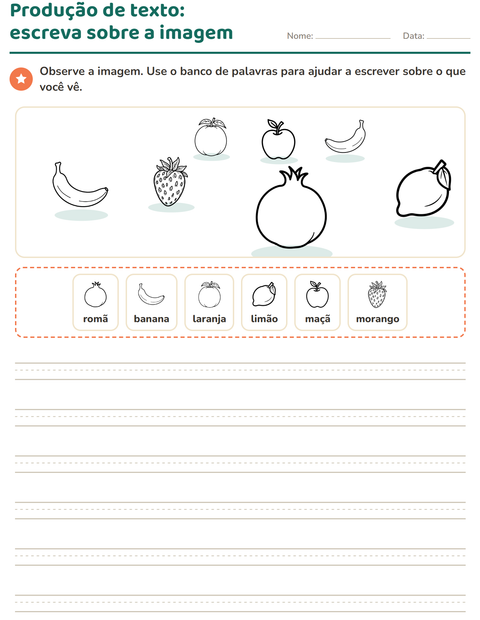Pré-visualização da ficha de Produção de texto com imagem com Frutas PB para 2º ano do ensino fundamental