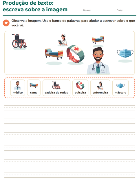 Pré-visualização da ficha de Produção de texto com imagem com Hospital para 2º ano do ensino fundamental