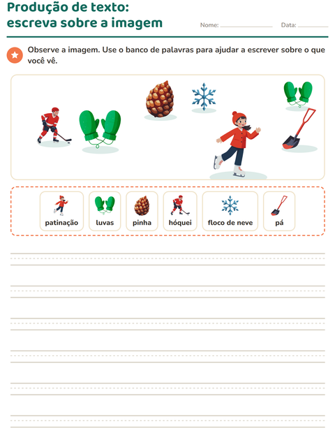Pré-visualização da ficha de Produção de texto com imagem com Inverno para 2º ano do ensino fundamental