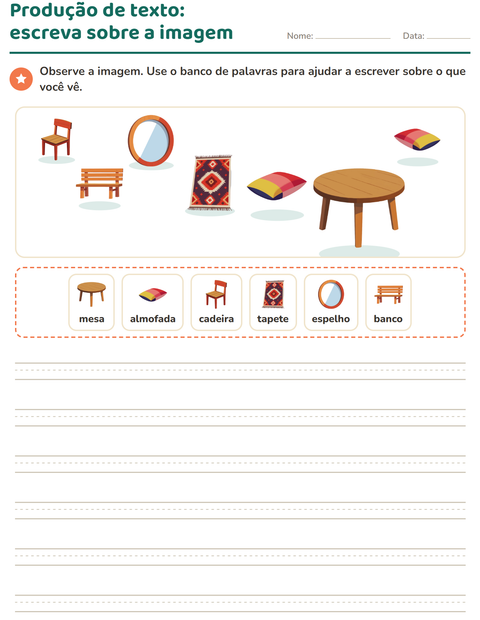 Pré-visualização da ficha de Produção de texto com imagem com Móveis para 2º ano do ensino fundamental