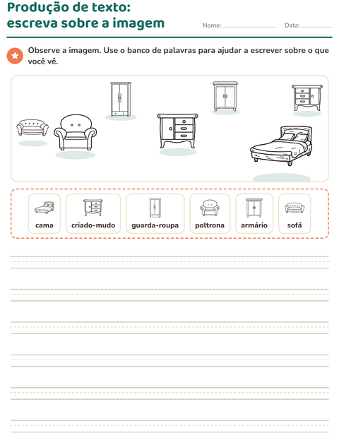 Pré-visualização da ficha de Produção de texto com imagem com Móveis PB para 2º ano do ensino fundamental