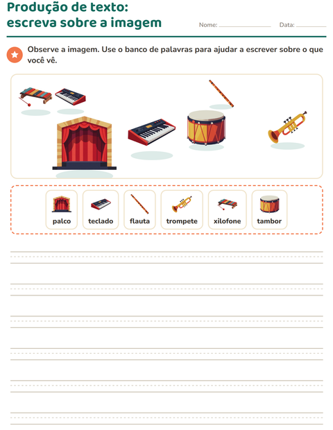 Pré-visualização da ficha de Produção de texto com imagem com Música para 2º ano do ensino fundamental