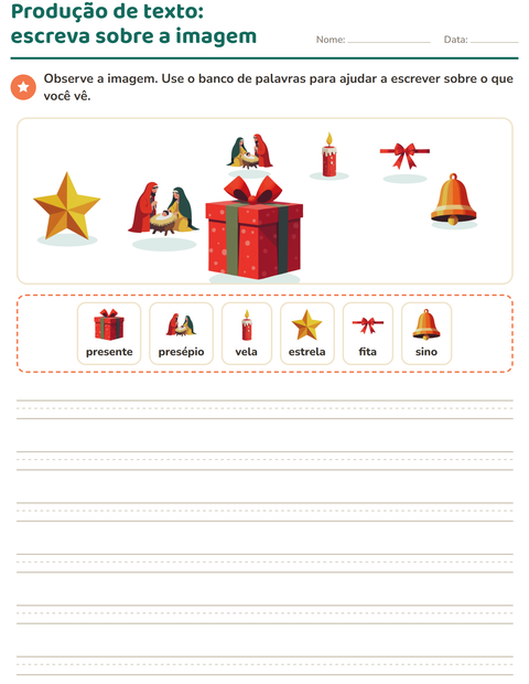 Pré-visualização da ficha de Produção de texto com imagem com Natal para 2º ano do ensino fundamental