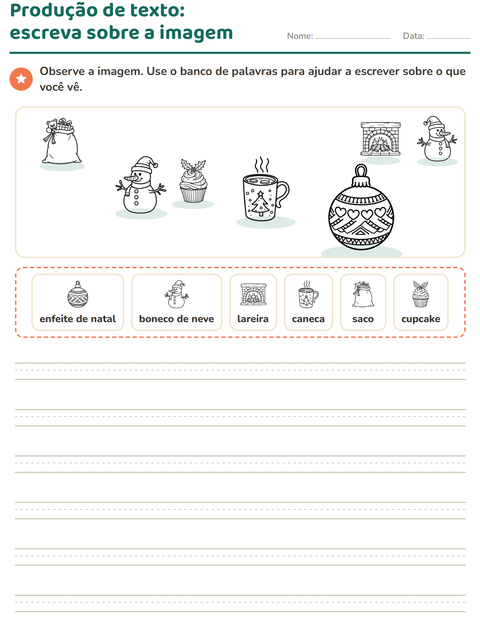 Pré-visualização da ficha de Produção de texto com imagem com Natal P&B 2 para 2º ano do ensino fundamental