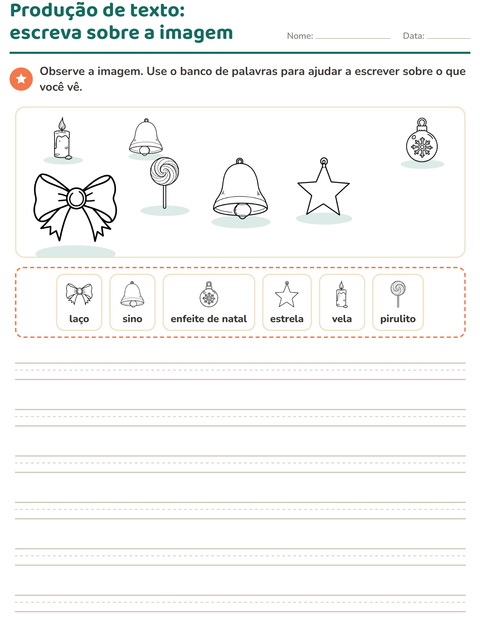 Pré-visualização da ficha de Produção de texto com imagem com Natal P&B para 2º ano do ensino fundamental