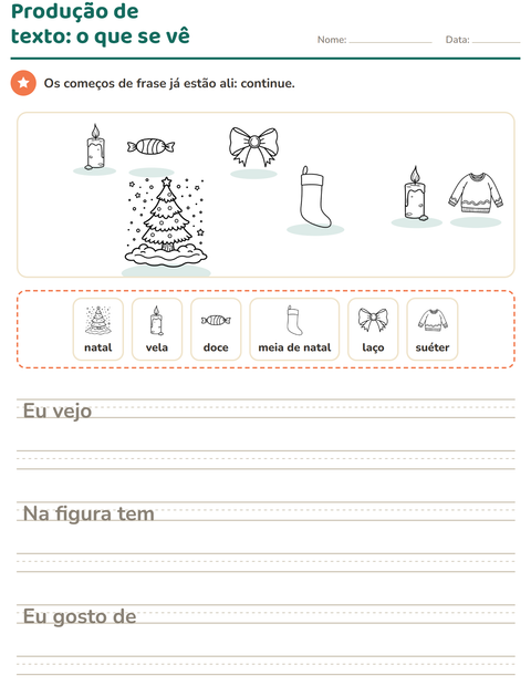 Pré-visualização da ficha de Produção de texto com imagem com Natal P&B para 2º ano do ensino fundamental