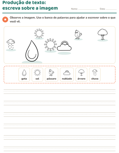 Pré-visualização da ficha de Produção de texto com imagem com Natureza PB para 2º ano do ensino fundamental