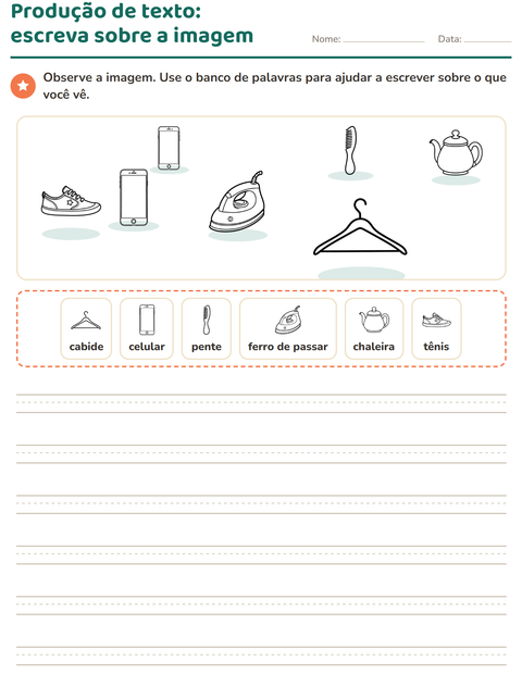 Pré-visualização da ficha de Produção de texto com imagem com Objetos PB para 2º ano do ensino fundamental