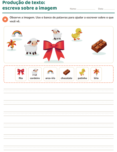 Pré-visualização da ficha de Produção de texto com imagem com Páscoa para 2º ano do ensino fundamental