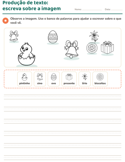 Pré-visualização da ficha de Produção de texto com imagem com Páscoa PB 2 para 2º ano do ensino fundamental