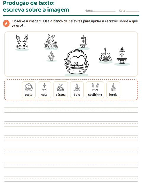 Pré-visualização da ficha de Produção de texto com imagem com Páscoa PB para 2º ano do ensino fundamental