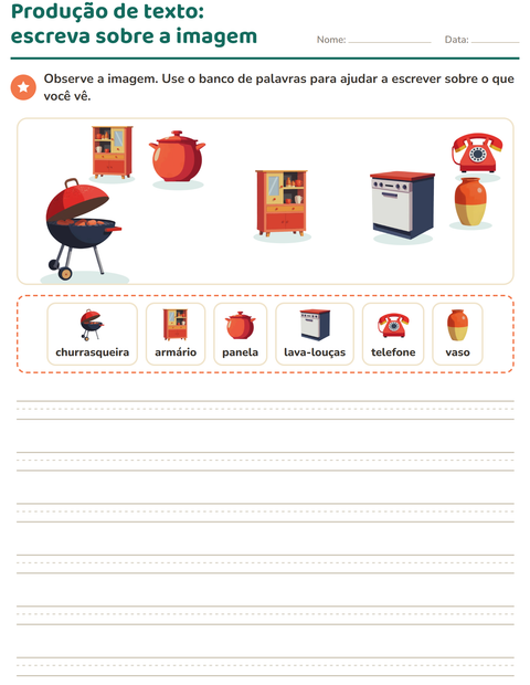 Pré-visualização da ficha de Produção de texto com imagem com Pela casa para 2º ano do ensino fundamental