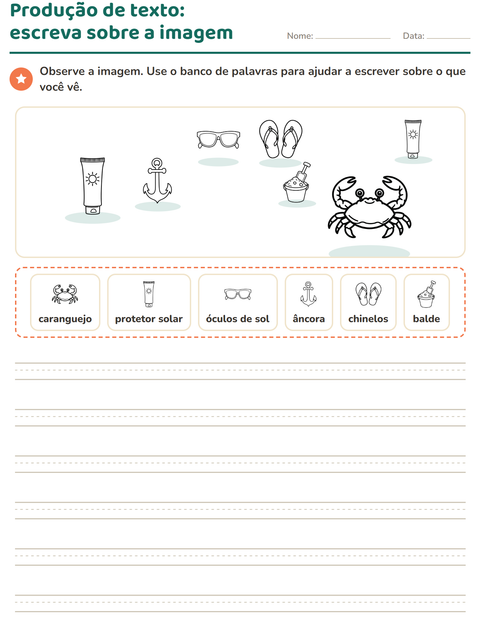 Pré-visualização da ficha de Produção de texto com imagem com Praia PB para 2º ano do ensino fundamental