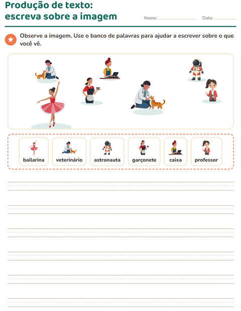 Pré-visualização da ficha de Produção de texto com imagem com Profissões para 2º ano do ensino fundamental