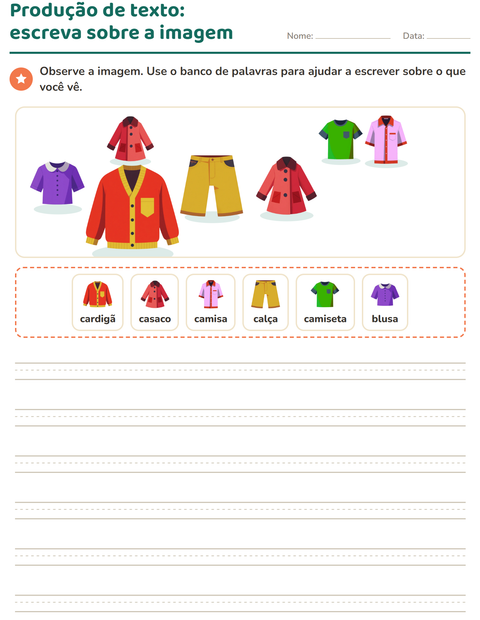 Pré-visualização da ficha de Produção de texto com imagem com Roupas para 2º ano do ensino fundamental
